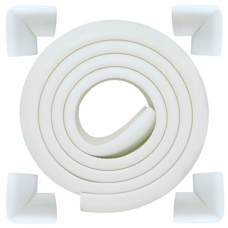 M2cbridge L Shape Extra Thick Furniture Table Edge Protectors Foam Baby Safety Bumper Guard 6.5 Ft (Off White with 4 Corners) - Image 1